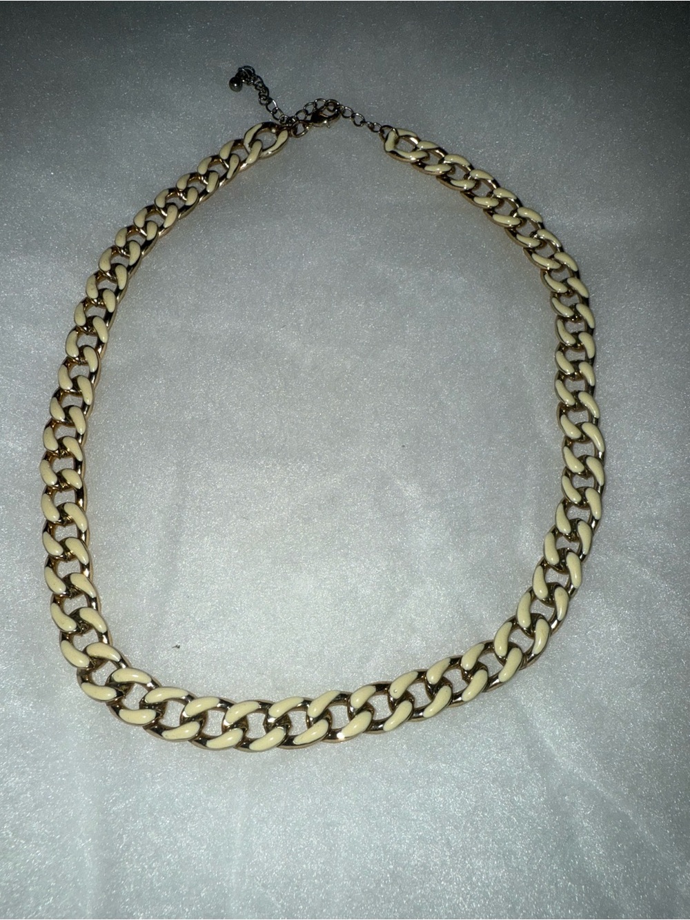Thick Gold Cuban Link Style Chain with cream enamel detailing